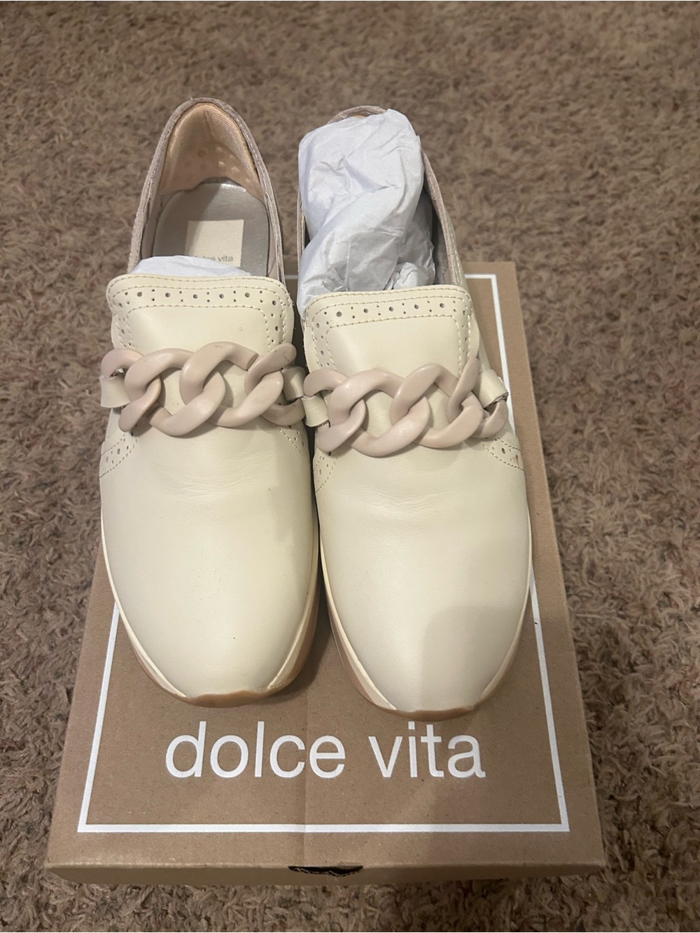 Dolce Vita Cream Chain-Detail Slip-On Flats